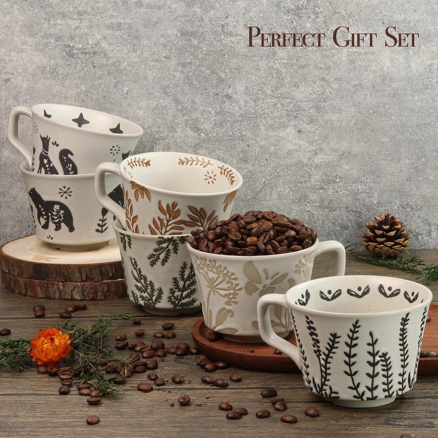 Ceramic Coffee Mug, 12 oz Novelty Unique Teacup with Large Handle, Stoneware Cup for Tea Mocha Latte Cappuccino Espresso (Fox)