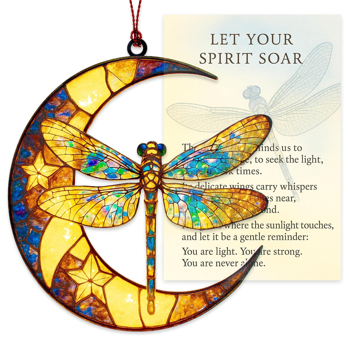 Dragonfly Moon Ornament – Stained Glass Style Suncatcher Memorial Gift – Spiritual Remembrance Decor for Loss of Loved One – Symbol of Hope and Transformation Hanging Decoration