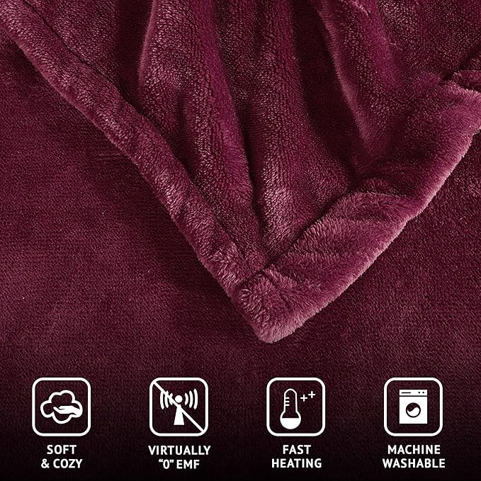 Beautyrest Heated Electric Blanket for Cold Weather, Fast Heating Heated Blanket, Auto Shut Off, Virtually Zero EMF, Multi Heat Setting, UL Certified, Red King (90 inx100 in)