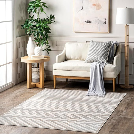 nuLOOM 2'6" x 10' Machine Washable Stain-Resistant Area Rug Medium Profile for Living Room, Bedroom, and Dining Room, Nikita Beige