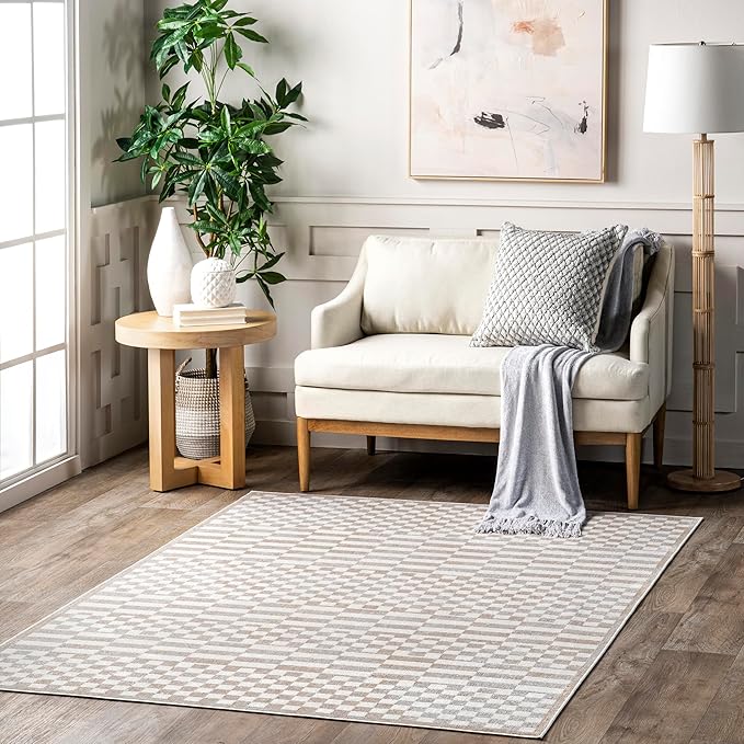 nuLOOM 12' x 15' Machine Washable Stain-Resistant Area Rug Medium Profile for Living Room, Bedroom, and Dining Room, Nikita Beige
