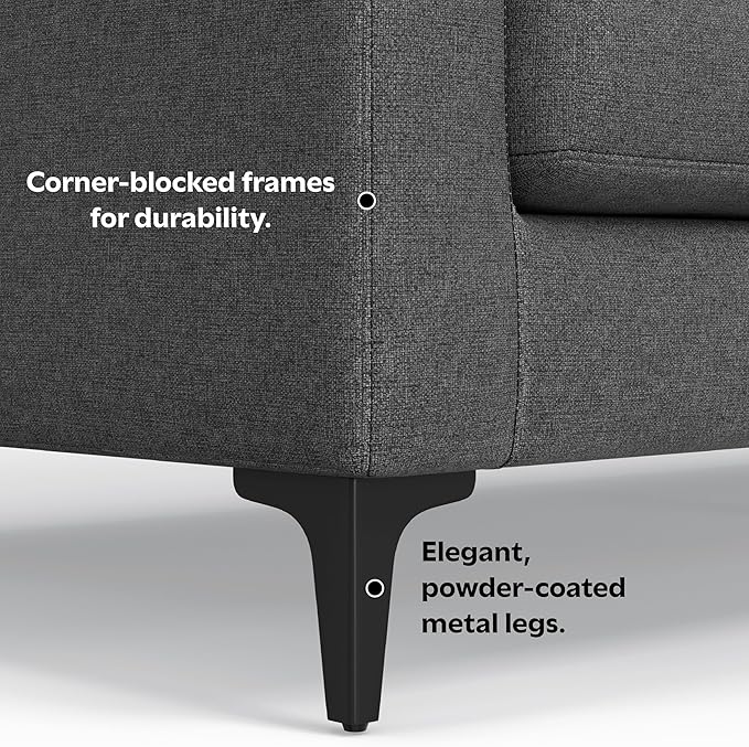 SIMPLIHOME Ava Sofa and Ottoman in 100% Recycled Polyester Performance Fabric, Pebble Grey, 90-inch-Wide 3-Seater Couch and Matching 36-inch-Wide Table Ottoman for Living Room, 2-Piece Set