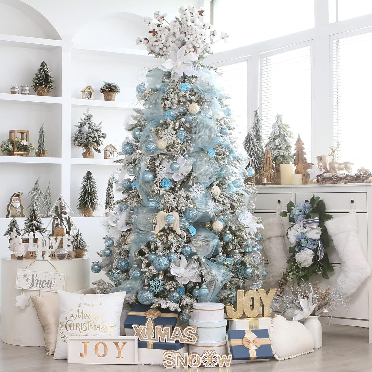 Sea Team Shatterproof Clear Plastic Christmas Ball Ornaments Decorative Xmas Balls Baubles Set with Stuffed Delicate Decorations (80mm/3.15 inch 20-Pack, Babyblue)