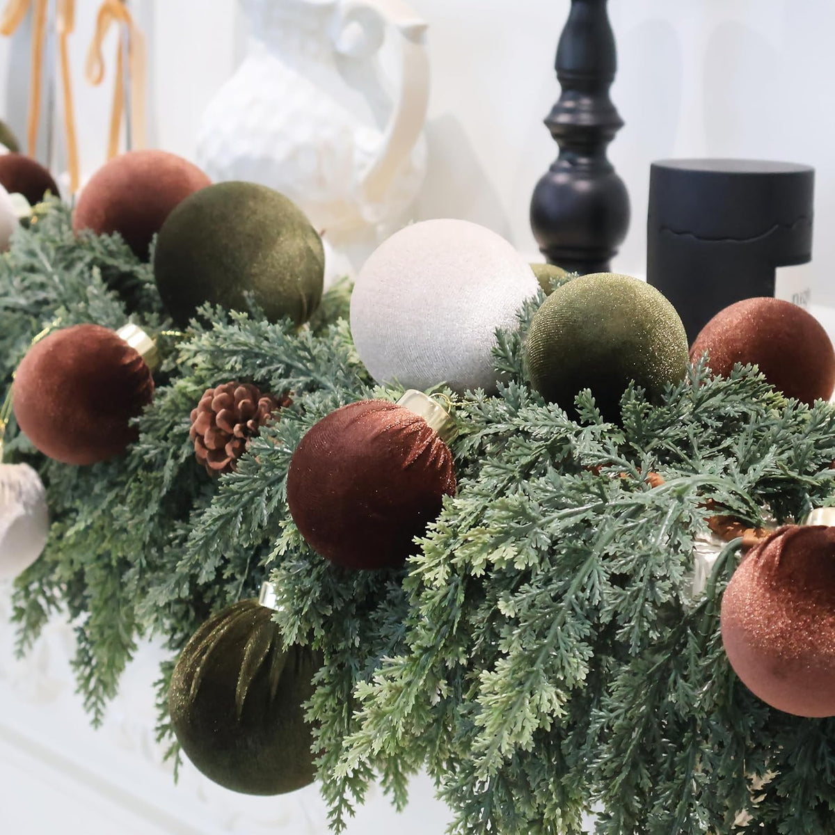 3.15inch Velvet Ornaments for Christmas Tree, 15pcs Multicolor Flocked Christmas Ornaments Decorations Balls Set Decor
