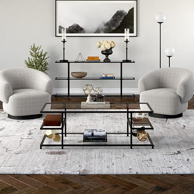 Henn&Hart 54" Wide Rectangular Coffee Table in Blackened Bronze, for Home, Living Room, Bedroom, Entertainment Room, Office