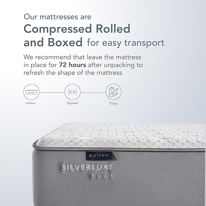 EPITEX Silverluxe Plus Hybrid Mattress King Size 10 Inch, Gel Memory Foam King Mattress in a Box, Individual Pocket Spring for Low Motion Transfer, Medium Firm Mattress, Gray