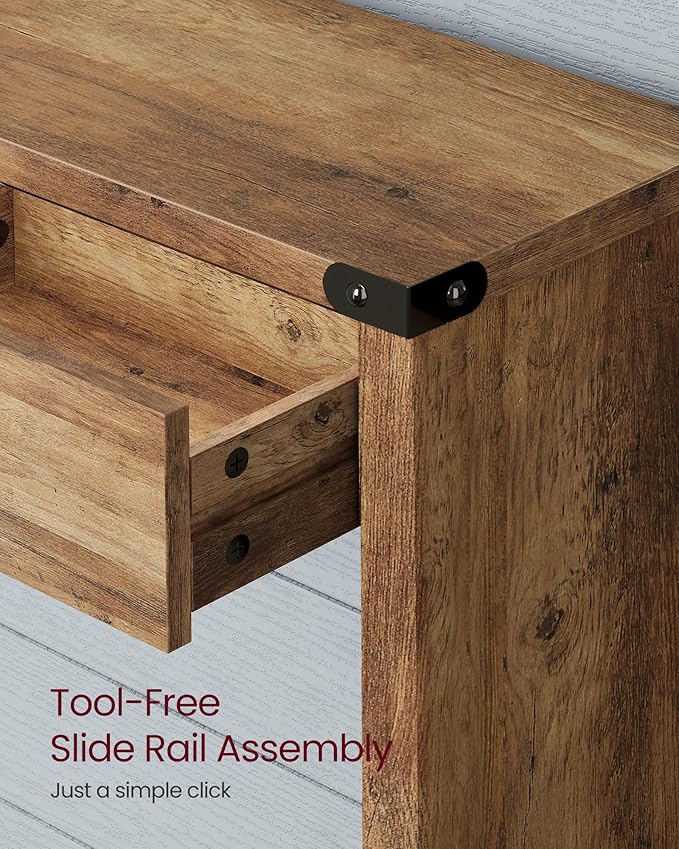 VASAGLE Sofa Console Table, 47.2 Inches Narrow Entryway Table with 3 Drawers, Bottom Shelf, Metal Corners, for Living Room, Bedroom, Farmhouse Style, Honey Brown ULNT143KB01S