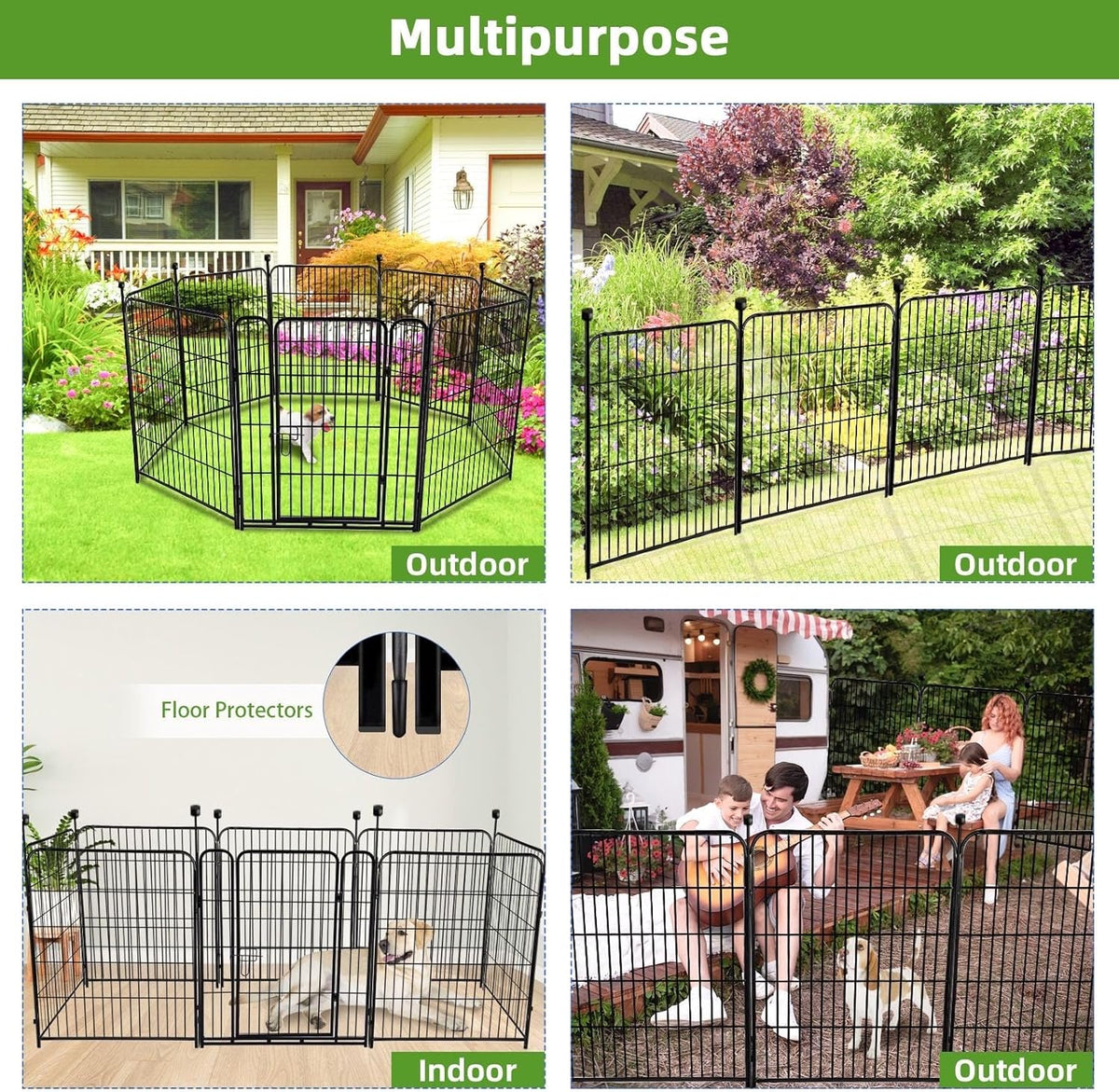 ADAVIN Tall Garden Fences and Borders for Dogs, Low Threshold Door, 48 in(H) 8 Panels Total 17.7 Ft(L) Dog Fences for The Yard, Modular Fencing, Garden Fence with Gate, Pet Fence