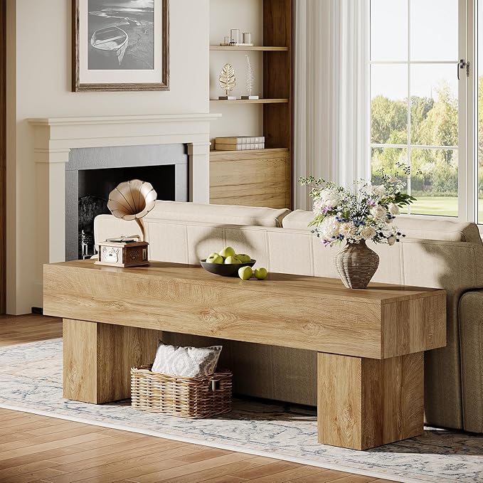 Tribesigns 63“ Extra Long Entryway Bench, Indoor End of Bed Bench for Bedroom, Farmhouse Wooden Shoe Seat Dining Bench for Dining Room, Living Room, Hallway, Light Brown
