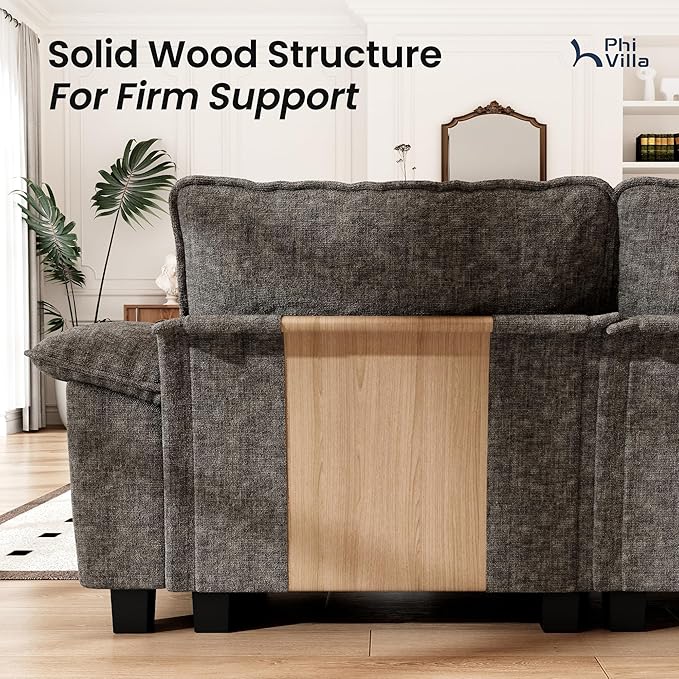 PHI VILLA Cloud Modular Couch Sets, 157.5" Sectional Sofa with U-Shaped Chaise, 6-Seater Couches with Movable Ottomans for Living Room, Chenille Fabric, Smoky Grey