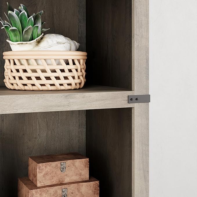 IDEALHOUSE 5 Tier Bookcase, Farmhouse Book Shelf with Storage, Tall Book Case Wooden 5 Shelf Bookcase for Home Office, Living Room, Bed Room (Grey, 67.4" H x 24.6" W x 12.8" D)
