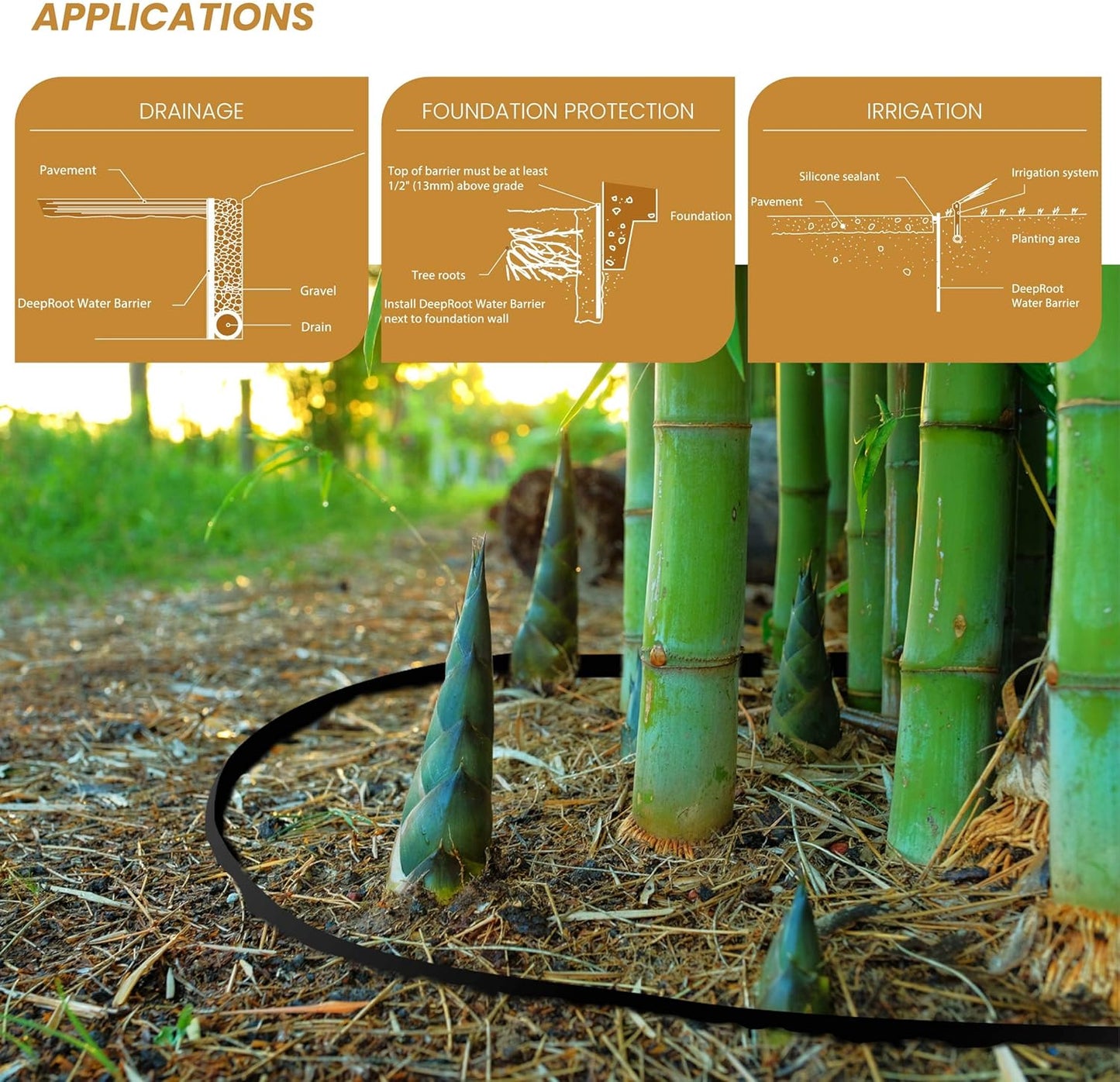 DeepRoot Water Barrier, Versatile Bamboo Barrier, Easy-to-Install Garden Barrier for Landscaping and Protection, Durable, Flexible, 30" x 100' Roll-40 mil Thickness, Black (WB 30/40-100)