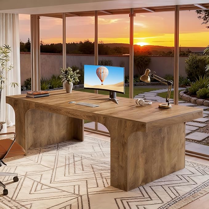 Tribesigns 70.9-Inch Executive Desk, Large Wooden Computer Office Desk, Modern Writing Table Business Workspace Home Office Furniture with Arched Design, Rustic Wood Grain