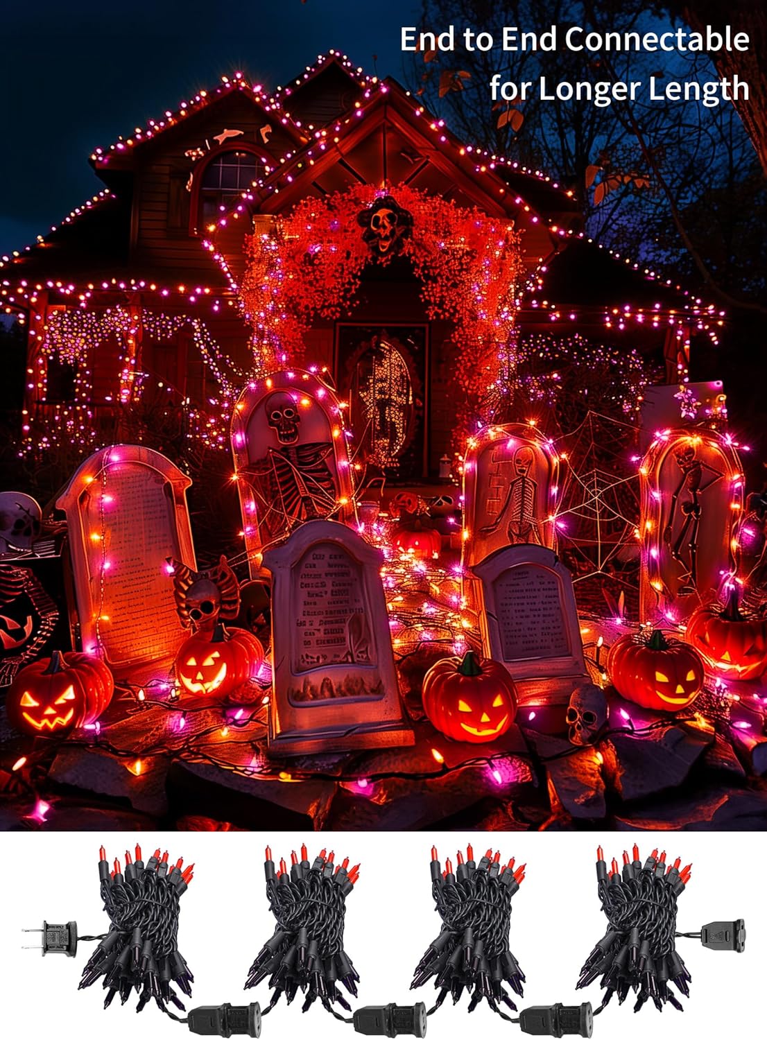 Halloween Mini Lights, 50 Count 13 Feet Incandescent Bulb Mini String Lights, Connectable Halloween Lights for Haunted House Ghost Party Holiday Window Indoor Outdoor Decoration, Orange & Purple