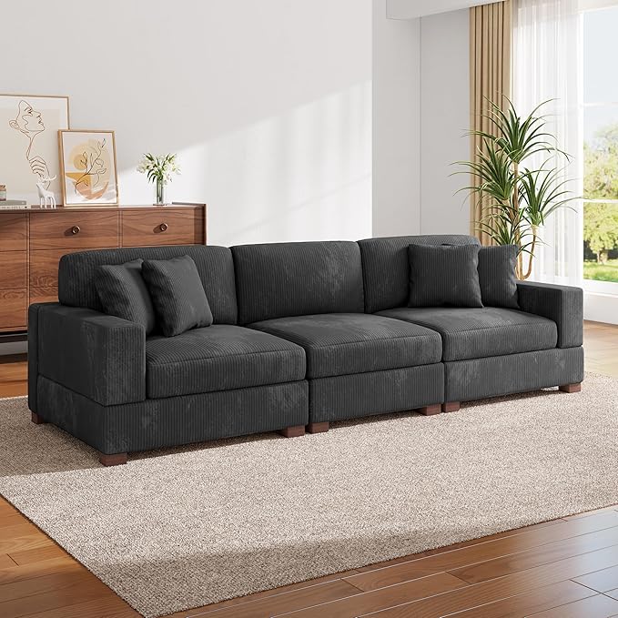 Modular Sectional Couches for Living Room, 118" Modern Upholstered 3-Seater Sofa Couche for Living Room Bedroom, Grey