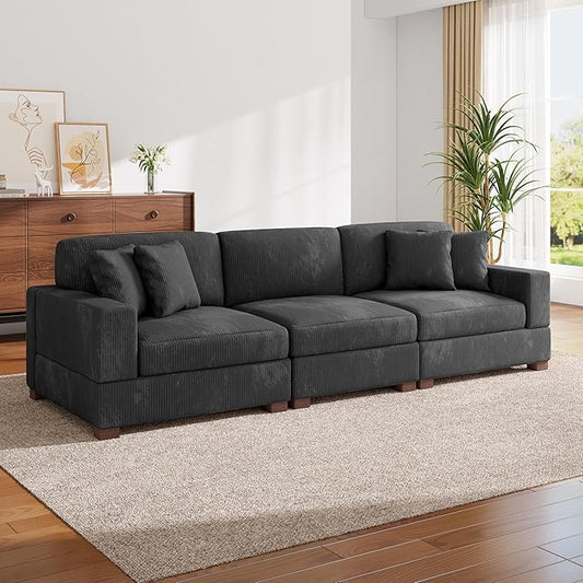 Modular Sectional Couches for Living Room, 118" Modern Upholstered 3-Seater Sofa Couche for Living Room Bedroom, Grey