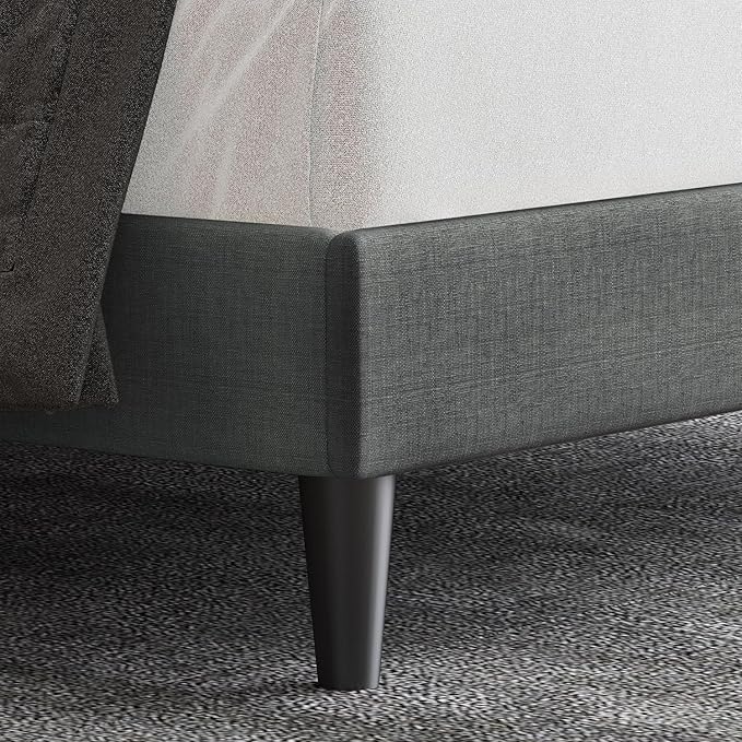 Allewie Queen Size Button Tufted/Fabric Upholstered Bed Frame with Adjustable Headboard/Wood Slat Support/Mattress Foundation/Dark Grey