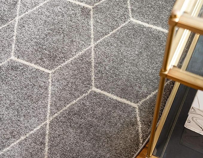 Unique Loom Trellis Frieze Collection Area Rug - Geometric (3' x 5' Oval, Light Gray/ Ivory)