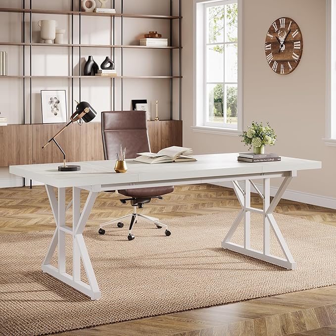 Tribesigns 70.86-Inch Large Executive Desk, Industrial Home Office Computer Desk, Simple Long Writing Study Table Business Furniture (White)