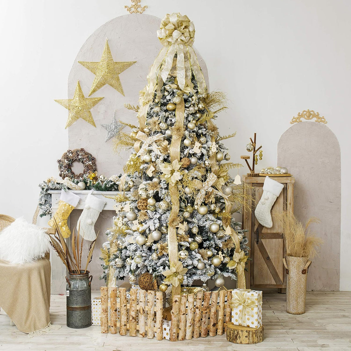 Christmas Ball Ornaments for Christmas Decorations - 41 Pieces Xmas Tree Champagne Gold Shatterproof Ball Ornaments with Hanging Loop for Holiday and Party Decoration