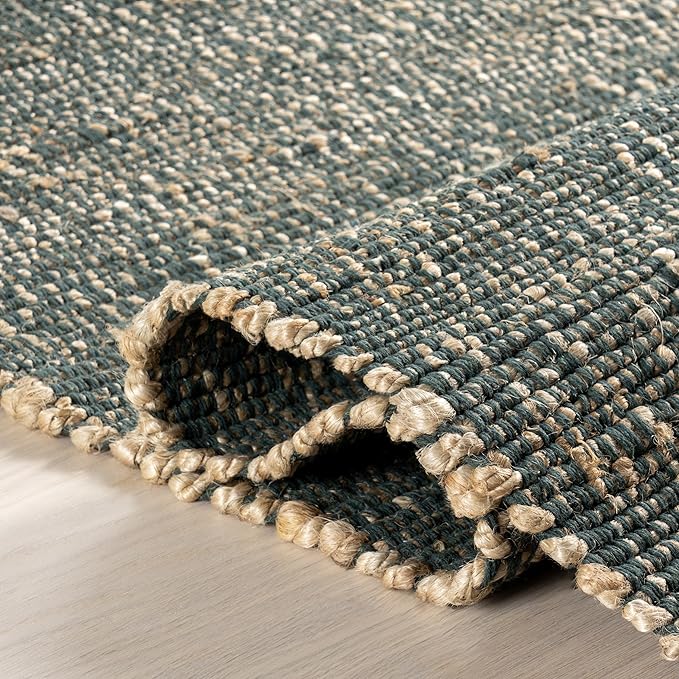 nuLOOM 7'6" x 9'6" Elfriede Jute & Cotton Hand Woven Area Rug, Green, Solid Rustic Farmhouse Style, Weaved Design, Natural Fiber, for Bedroom, Living Room, Dining Room, Hallway, Office, Entryway