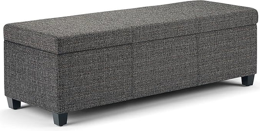 SIMPLIHOME Avalon Storage Ottoman Bench - 48 inch Wide Upholstered Tweed Look Fabric Rectangular Lift-Top Ottoman in Dark Grey, Contemporary Storage Bench for Living Room with High-Density Foam