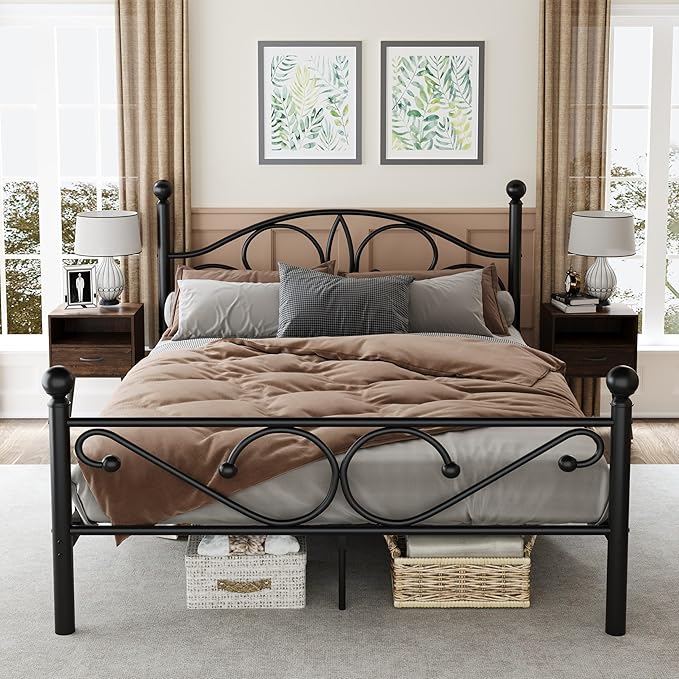 Metal Queen Single Bed Frame with Storage Space, 82.7" in Steel Bed Frame with Protective Foot Pads, Strong Bearing Capacity Queen Size Bed, Easy Assembly, Underbed Storage Space（40.1 inch）
