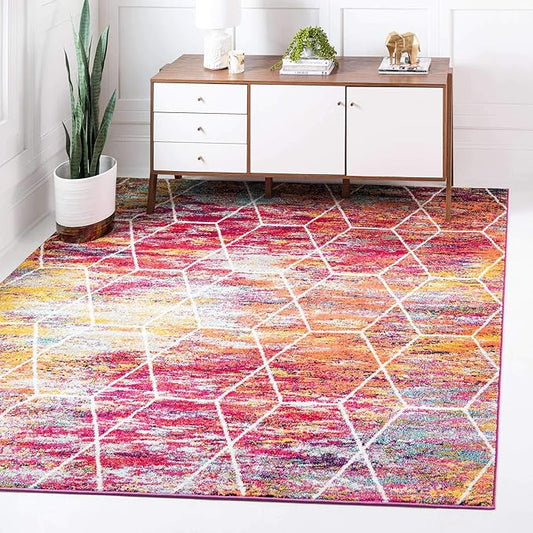 Unique Loom Trellis Frieze Collection Area Rug - Geometric (6' Square, Multi/ Ivory)