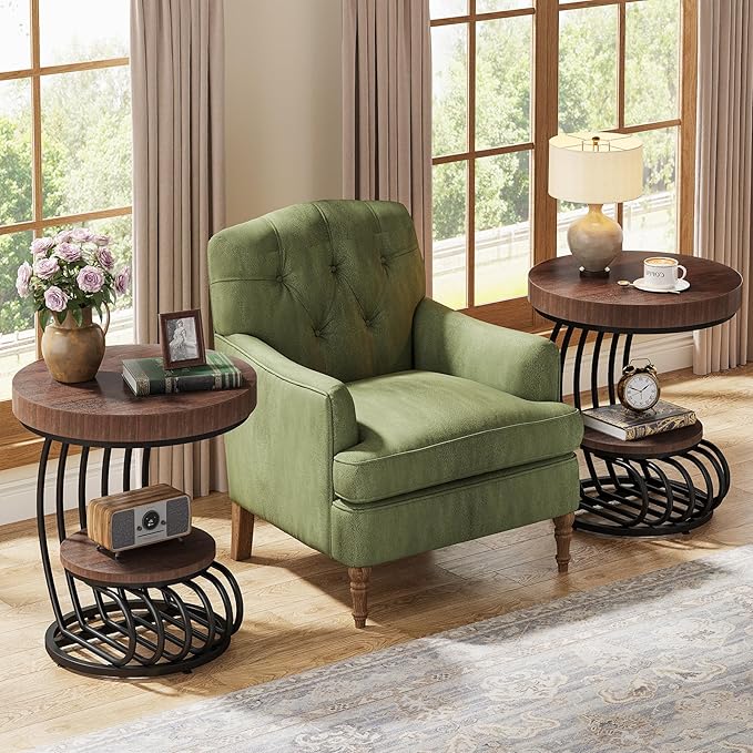 Tribesigns Round End Table Set of 2, 2-Tier Farmhose Wood Side Table with Shelf Storage, Small Sofa Side Bedside Nightstand, Accent Furniture for Living Room, Rustic Brown