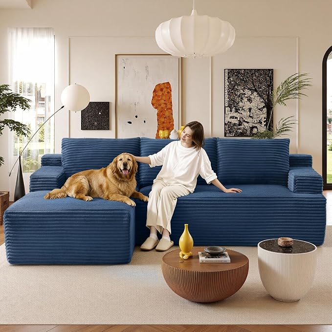 96''Sectional Couches for Living Room,Modern Modular Sectional Sofa,Upholstered Boneless Couch with Pockets,Comfy Cloud Couch with L Shaped Chaise (Blue, 96''W Left Facing Chaise)