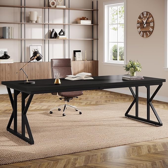 Tribesigns 78.74-Inch Large Executive Desk, Industrial Home Office Computer Desk, Simple Long Writing Study Table Business Furniture (Black)