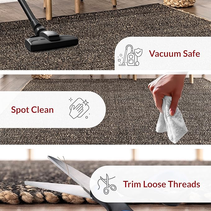 nuLOOM 2x3 Elfriede Jute & Cotton Hand Woven Area Rug, Charcoal, Solid Rustic Farmhouse Style, Weaved Design, Natural Fiber, For Bedroom, Living Room, Dining Room, Hallway, Office, Entryway