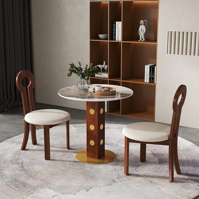 Sintered Stone Office Table and Chair Set - 33.5" Round Table for Small Offices (Red Leg and Pandora Top, 1 Table and 2 Chairs)