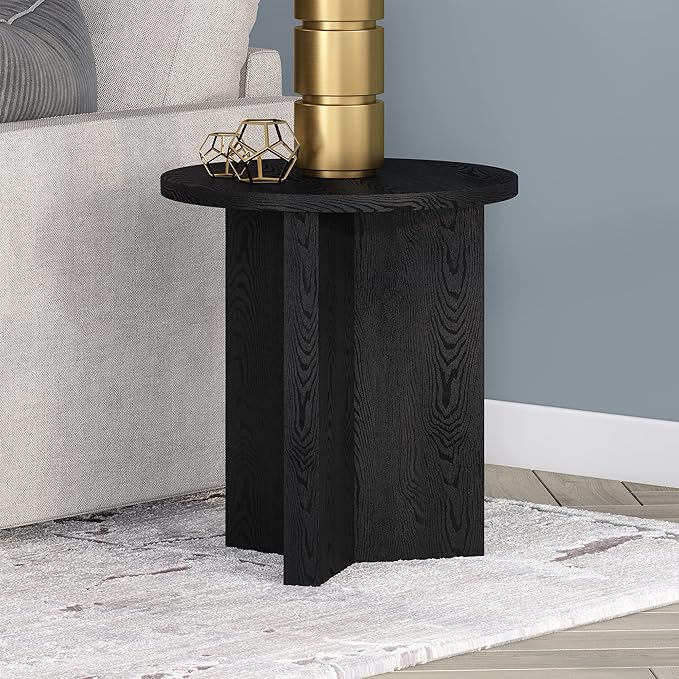 Henn&Hart 20" Wide Round Side Table in Black Grain, for Home, Living Room, Bedroom, Entertainment Room or Office