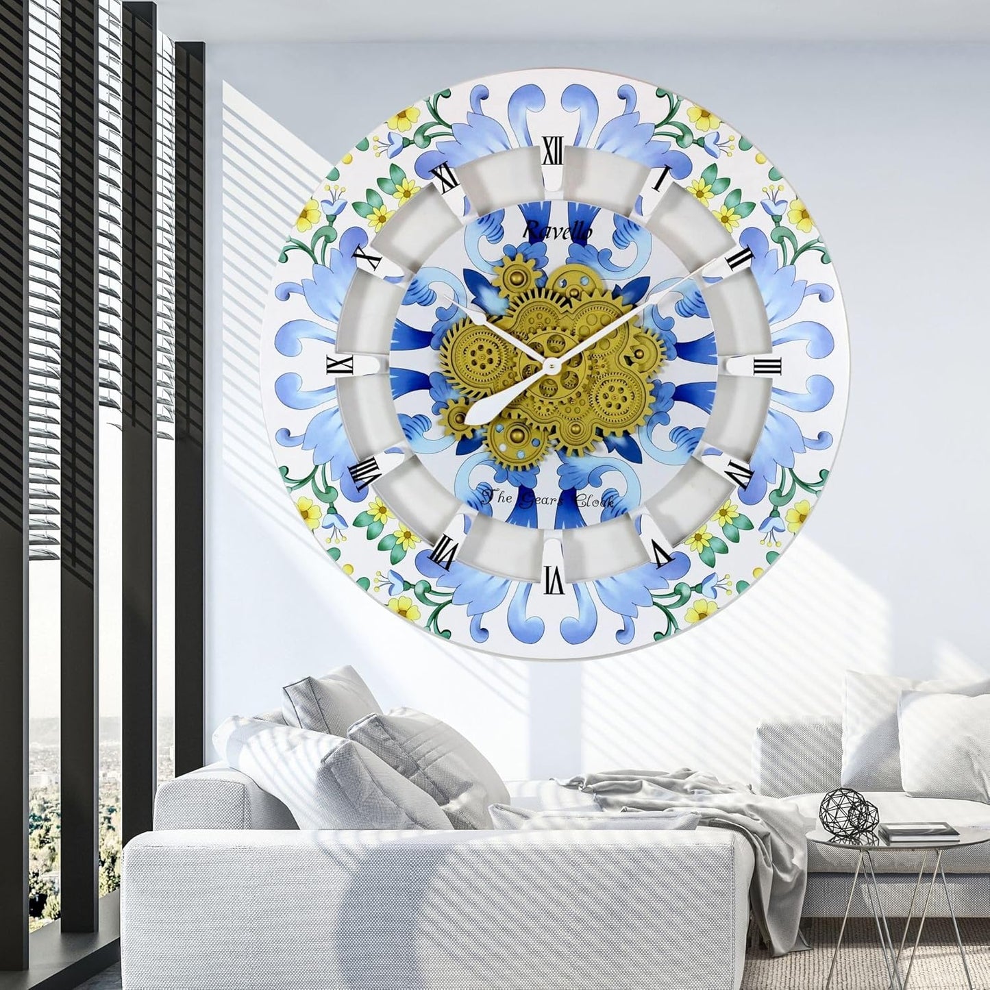 The Gears Clock Wall Clock Italy Collection with Moving Gears (Ravello, 36 inch Round)