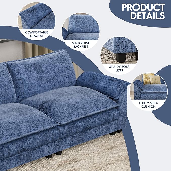 Homall 80" Modular Sectional Sofa, Loveseat Sofa Couch with Double-Layer Cushion, DIY Combination Chenille Deep 2-Seat Cloud Couch for Living Room, Apartment (Dark Blue, Loveseat Sofa)
