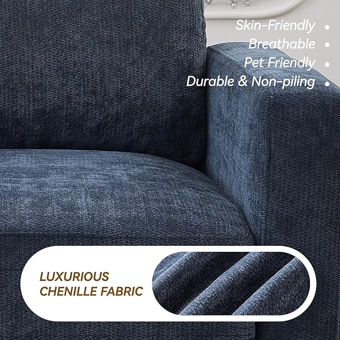 77.4" Chenille Modular Loveseat Oversized Upholstered 2 Seater Sectional Sofa with Thickened Cushions, Easy Assembly, Modern Comfy Love Seat Couch for Living Room, Blue