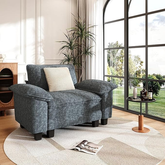 PHI VILLA Oversized Single Sofa Chair, 1 Seater Comfy Sofa with Deep Seat for Reading Nook Bedroom Small Spaces, Chenille Fabric, Dark Cyan