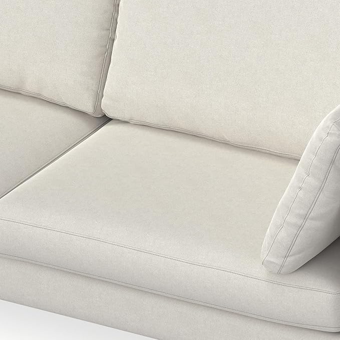 SIMPLIHOME Ava Sofa and Ottoman in 100% Recycled Polyester Performance Fabric, Cream, 90-inch-wide 3-Seater Couch and Matching 36-inch-wide Table Ottoman for Living Room, 2-Piece Set