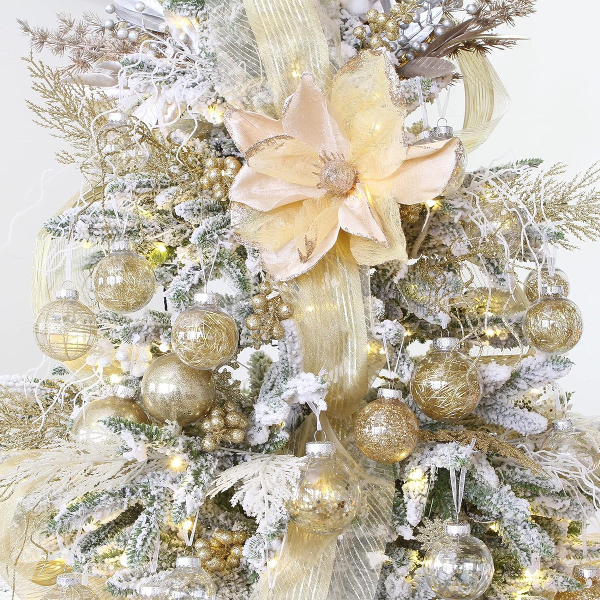 Sea Team Shatterproof Clear Plastic Christmas Ball Ornaments Decorative Xmas Balls Baubles Set with Stuffed Delicate Decorations (80mm/3.15 inch 20-Pack, Gold)