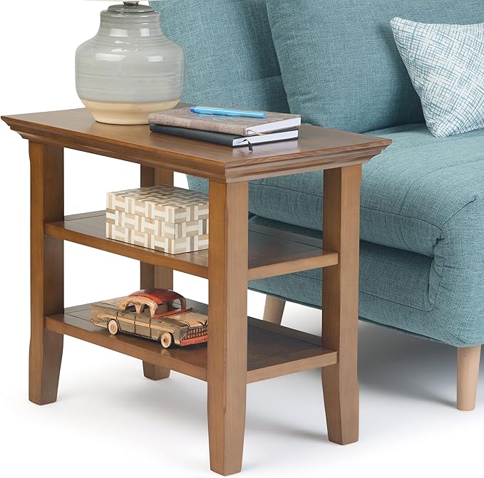 SIMPLIHOME Acadian 14-inch Wide Solid Wood Narrow End Table in Light Golden Brown, Transitional-Style Side Table for Living Room, Bedroom, or Family Room with 2 Open Shelves