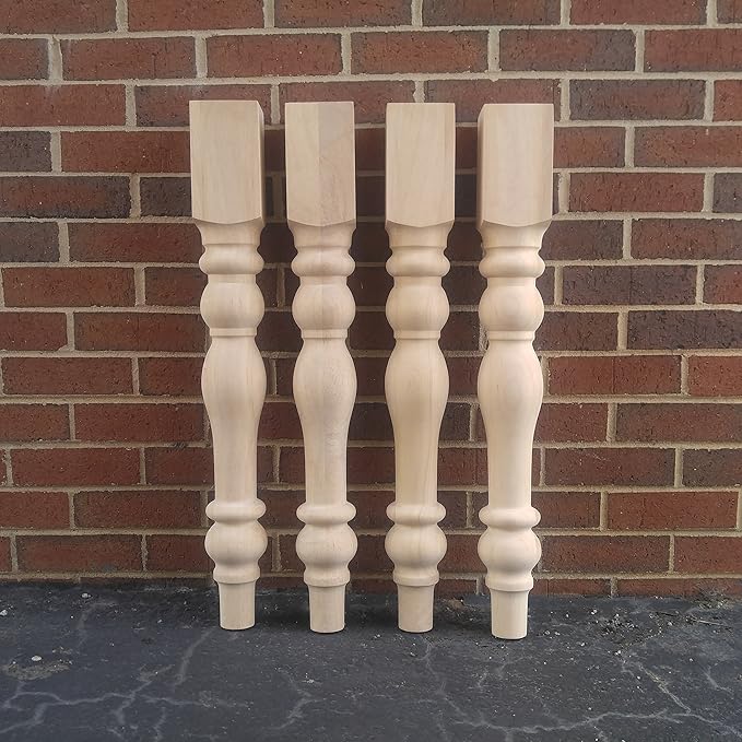 DESIGN 59 Unfinished Cottage Farmhouse Dining Table Legs- Set of 4 Turned Legs inc