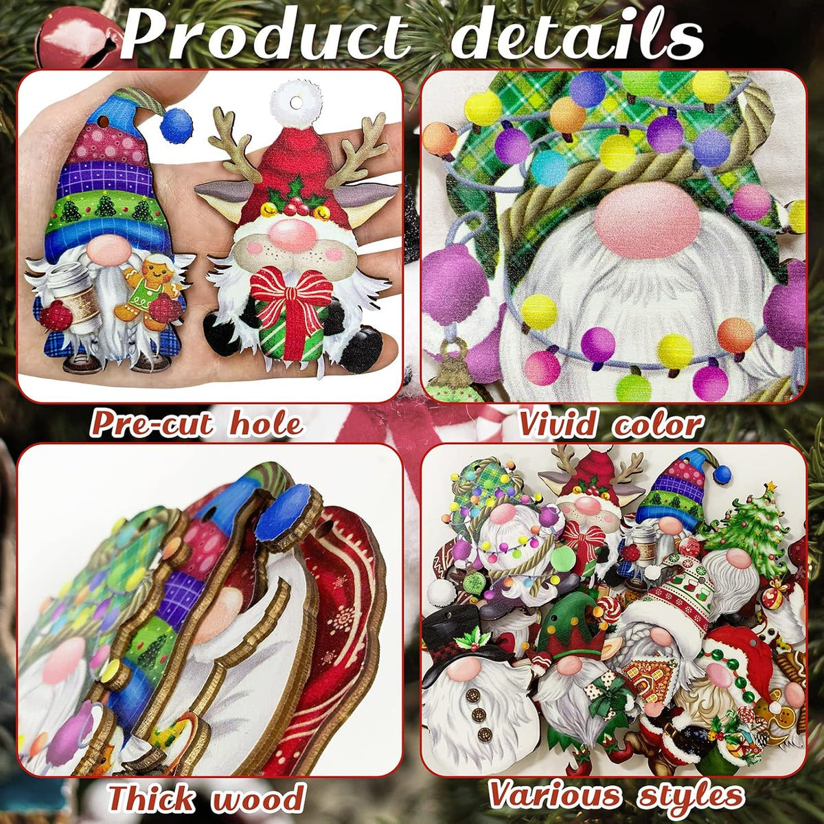 24 Pieces Christmas Gnome Wooden Ornaments Wood Hanging Decorations for Christmas Tree Santa Clause Elf Hanging Wood Crafts Holiday Decor Xmas Party Supplies (Xmas-Gnomes-B)
