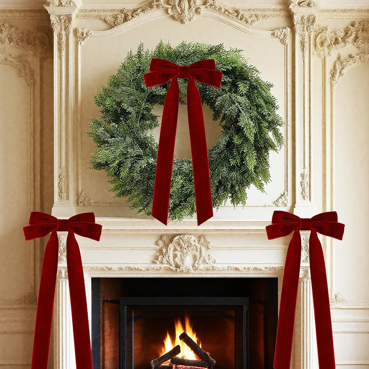 Senjie Velvet Large Christmas Bows for Staircase Garland Wreath, 20in x 8in Vintage Ribbon Bows with Twist Tie for Xmas Tree Holiday Indoor Outdoor Decorations (6Pcs, Burgundy)