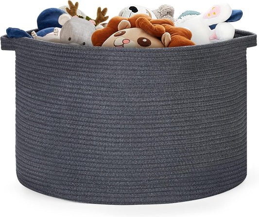 Ravinte Blanket Basket - 20"x 20"x 13" Cotton Rope Basket for Living Room, Baby Toy Storage Basket, Large Woven Laundry Basket (Gray)