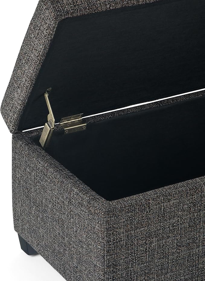 SIMPLIHOME Avalon Storage Ottoman Bench - 48 inch Wide Upholstered Tweed Look Fabric Rectangular Lift-Top Ottoman in Dark Grey, Contemporary Storage Bench for Living Room with High-Density Foam