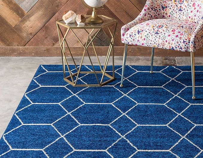 Unique Loom Trellis Frieze Collection Area Rug - Geometric (5' 3" x 8' Rectangle, Navy Blue/ Ivory)