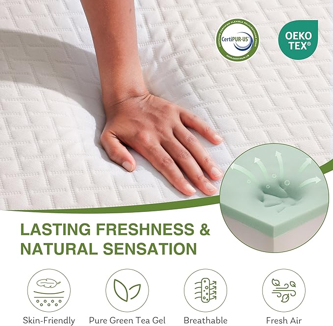 EGOHOME Full Size Memory Foam Mattress, 10 Inch Bed Mattress in a Box with Cooling Green Tea Gel, Relieve Pressure with Medium Support, CertiPUR-US Certified, 75''L x 54''W, White