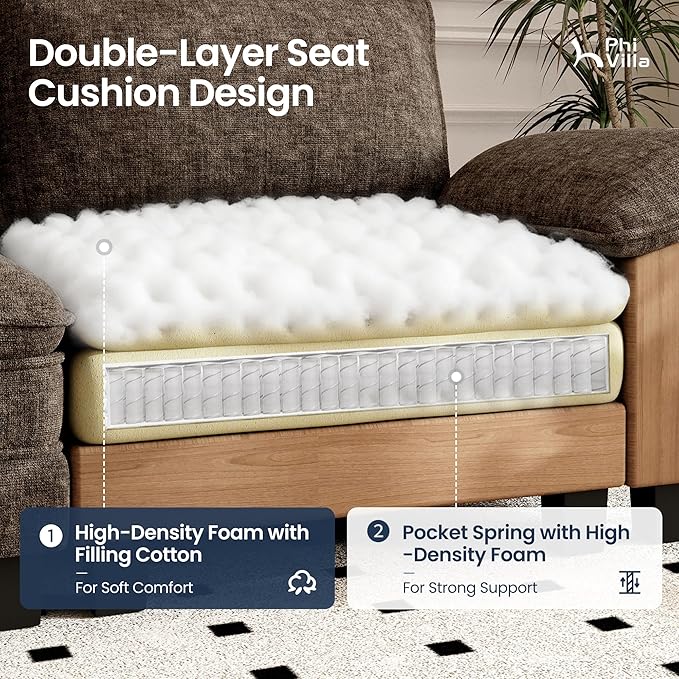 PHI VILLA Oversized Single Sofa with Deep Seat, Armchair for Small Spaces Bedroom Reading Modern, 1 Seater Comfy Reading Accent Chair, Chenille Fabric, Taupe