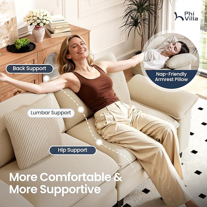 PHI VILLA Oversized Single Sofa Chair with Deep Seat, Cloud Upholstered Reading Armchair, 1 Seater Comfy Sofa Chair for Bedroom Nook, Chenille, Beige